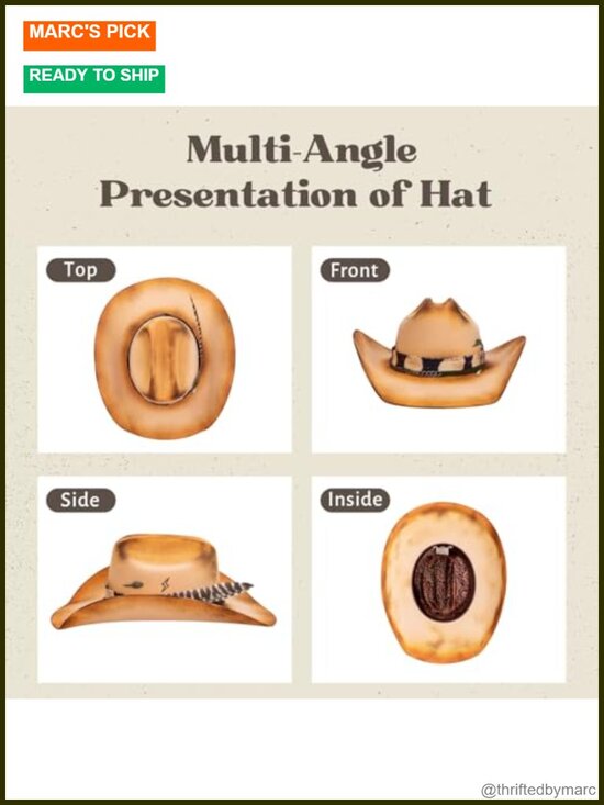100% Wool Wide Brim Felt Western Cowboy Hat with Distressed Finish main image 6